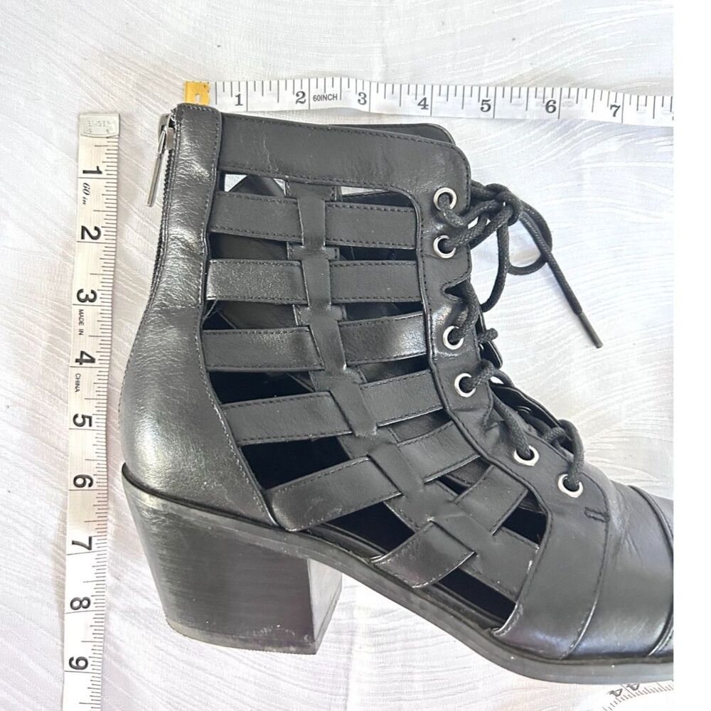TREASURE & BOND Black Leather Woven Cutout Lace-up Ankle Boots - Size 8 - Picture 8 of 8